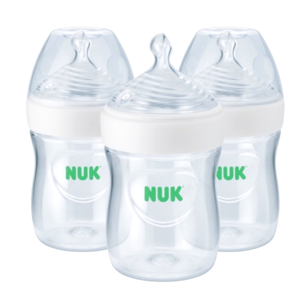 (6) NUK SIMPLY NATURAL 5 OZ BOTTLES & (2) ADDITIONAL NIPPLES (STOCK PHOTOS USED)